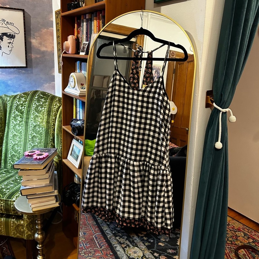 Princess Vera Wang black and white gingham and floral mini dress